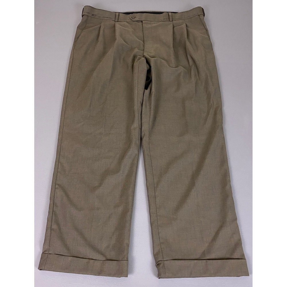 Stafford Dress Pants Men's 40x30 Brown Sharkskin Pleated Classic‎ Fit *Flaw*